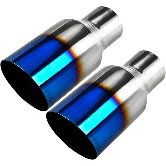 Blue Burnt Exhaust Tip 2.5" Inlet 4" Outlet 9" Long 2 1/2" to 4" Exhaust Tailpipe Weld on Single Wall Slant Cut 304 Stainless Steel (2PCS)