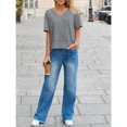 thumbnail image 5 of Summer Women V Neck T Shirt Casual Short Sleeved Basic T Shirt Top, 5 of 6