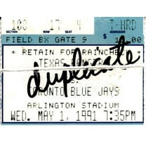 Nolan Ryan 7th No-Hitter May 1 1991 Rangers vs. Blue Jays ticket stub (torn in half)
