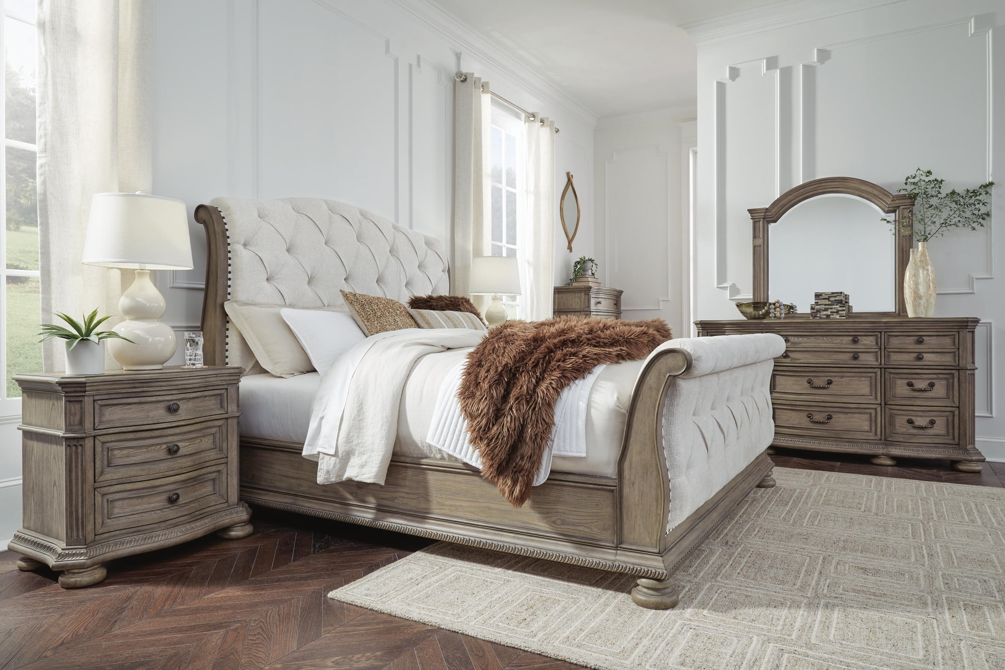 Signature Design by Ashley Ardenfield Three Drawer Night Stand with USB Ports, Light Brown