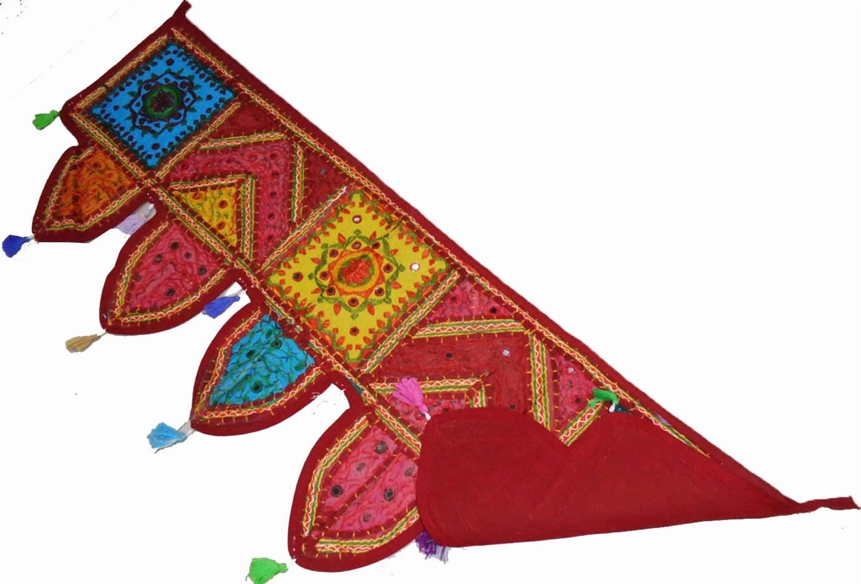 Boho Window Door Toran Valance – Beaded & Mirrored Gate Topper Tapestry with Kantha Embroidery for Wedding or Home Décor