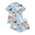 thumbnail image 4 of Summer Sales Under $10 CNJKEHIUV Halloween Pajamas Women Short Sleeve Button Top Matching Shorts 2026 Fall Cute Satin Pumpkin Sleepwear Light blue L, 4 of 4