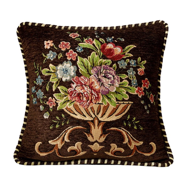 Funda de almohada de jacquard de 48 x 48 cm, lavable a máquina, con estampado floral para el hogar. Café