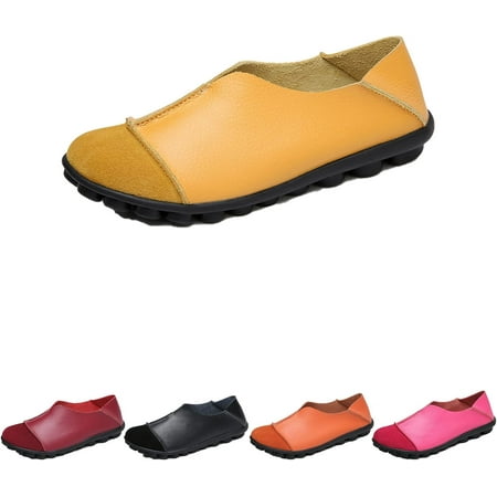Women s Soft Leather Flats Loafers Slip On Casual Walking Shoes Moccasin Comfortable Lightweight Non-Slip Boat Shoes