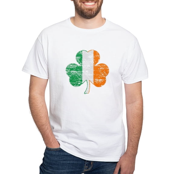 CafePress - Vintage Irish Flag Shamrock T Shirt - Men's White Classic Cotton T-Shirts
