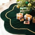 thumbnail image 2 of JEWLALO Christmas Tree Skirt, 60 Inch Green Velvet Fur Scalloped Tree Skirt Sparking Gold Lace Trim for Party Rustic Xmas Holiday Decorations All Year, 2 of 9
