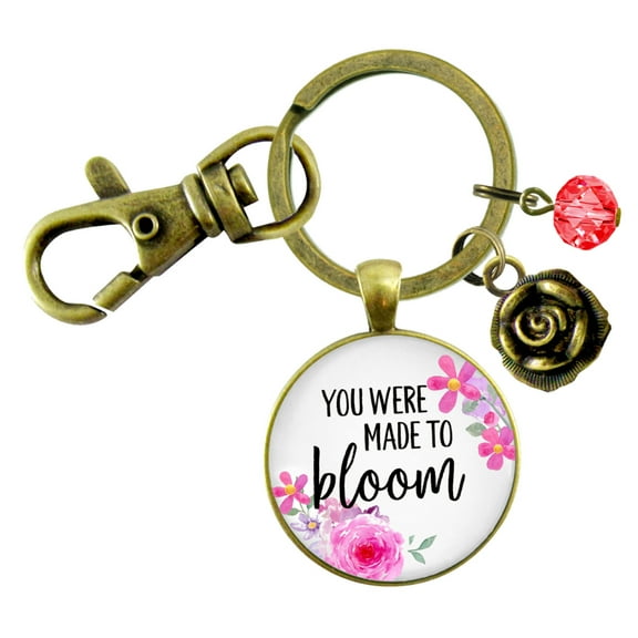 You Were Made To Bloom Gutsy Goodness Bronze Keychain Watercolor Floral Inspiring Gift