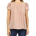 thumbnail image 5 of Women's Casual Solid Pleated Front Petal Cap Sleeve Round Neck Tee Blouse Top, 5 of 6