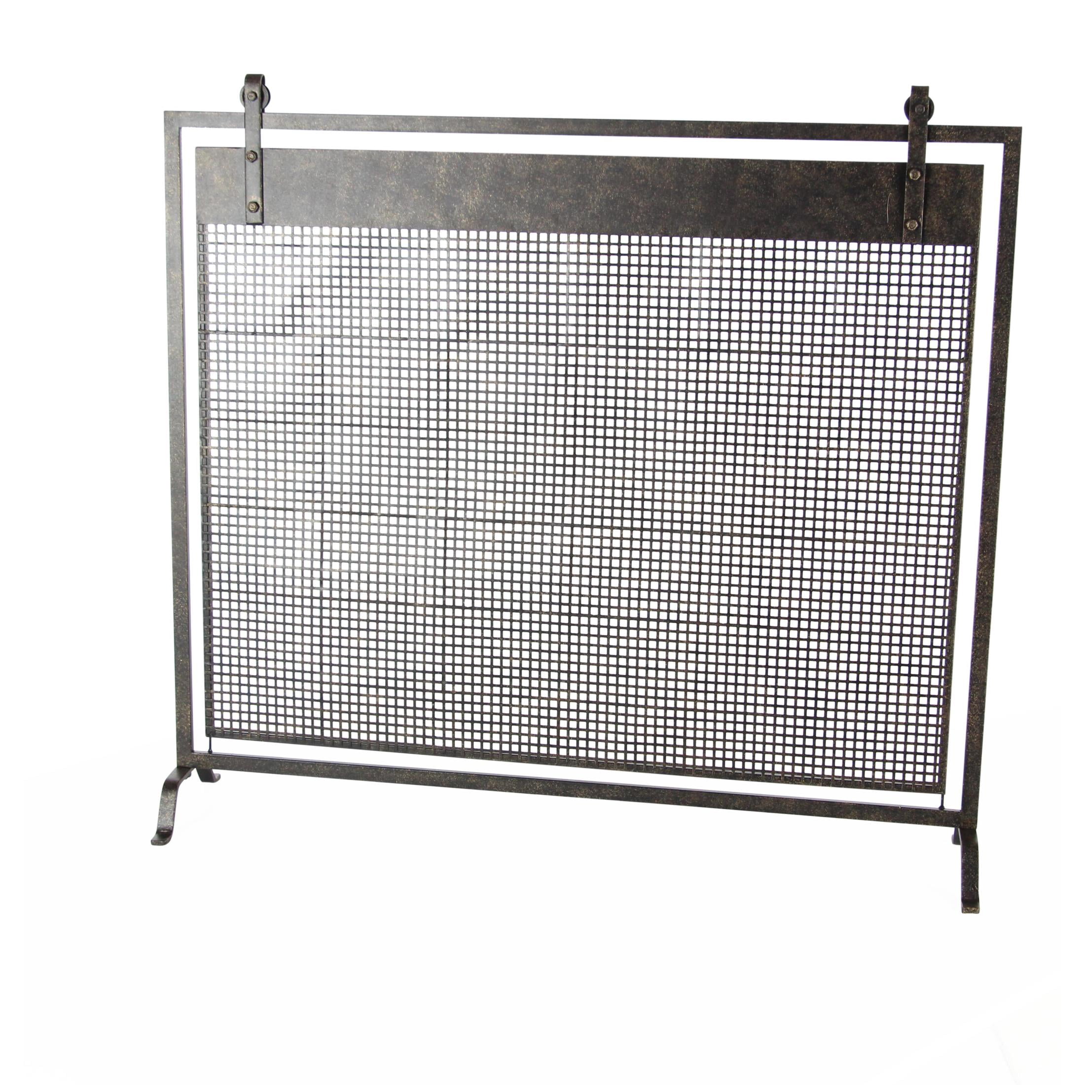 DecMode Contemporary Metal Mesh Fireplace Screen, 38"L x 9"W x 35"H, Black with Semi-Matte Finish