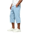 thumbnail image 6 of Mens Capri Pants Cropped Pants Below Knee Long Shorts 3/4 Loose Fit Lightweight Drawstring Sweatpants Pockets Size 3XL Light Blue, 6 of 9