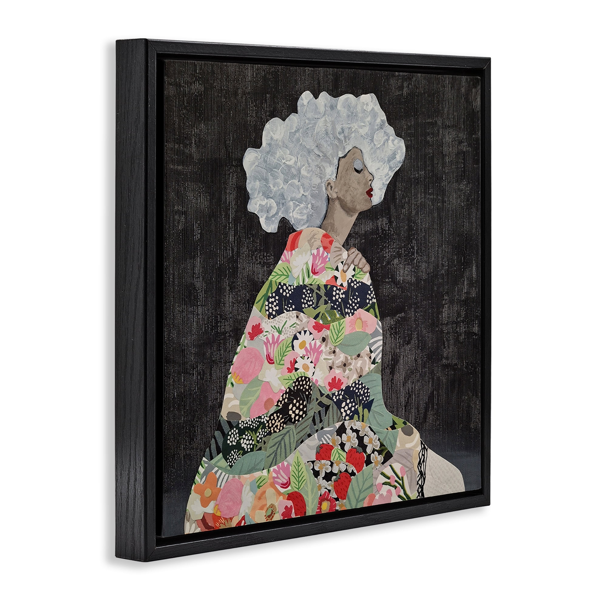 Stupell Industries Floral Dress Woman People Painting Black Floater Framed Canvas Art Print Wall Art, 18 x 18