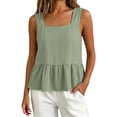 thumbnail image 3 of Helii Women's Square Neck Ruffle Hem Linen Tank Top – 20% Linen 80% Cotton Babydoll Crop Top, Loose Fit Breathable Summer Vest, Casual Sleeveless Top for Women Light Green,M, 3 of 7