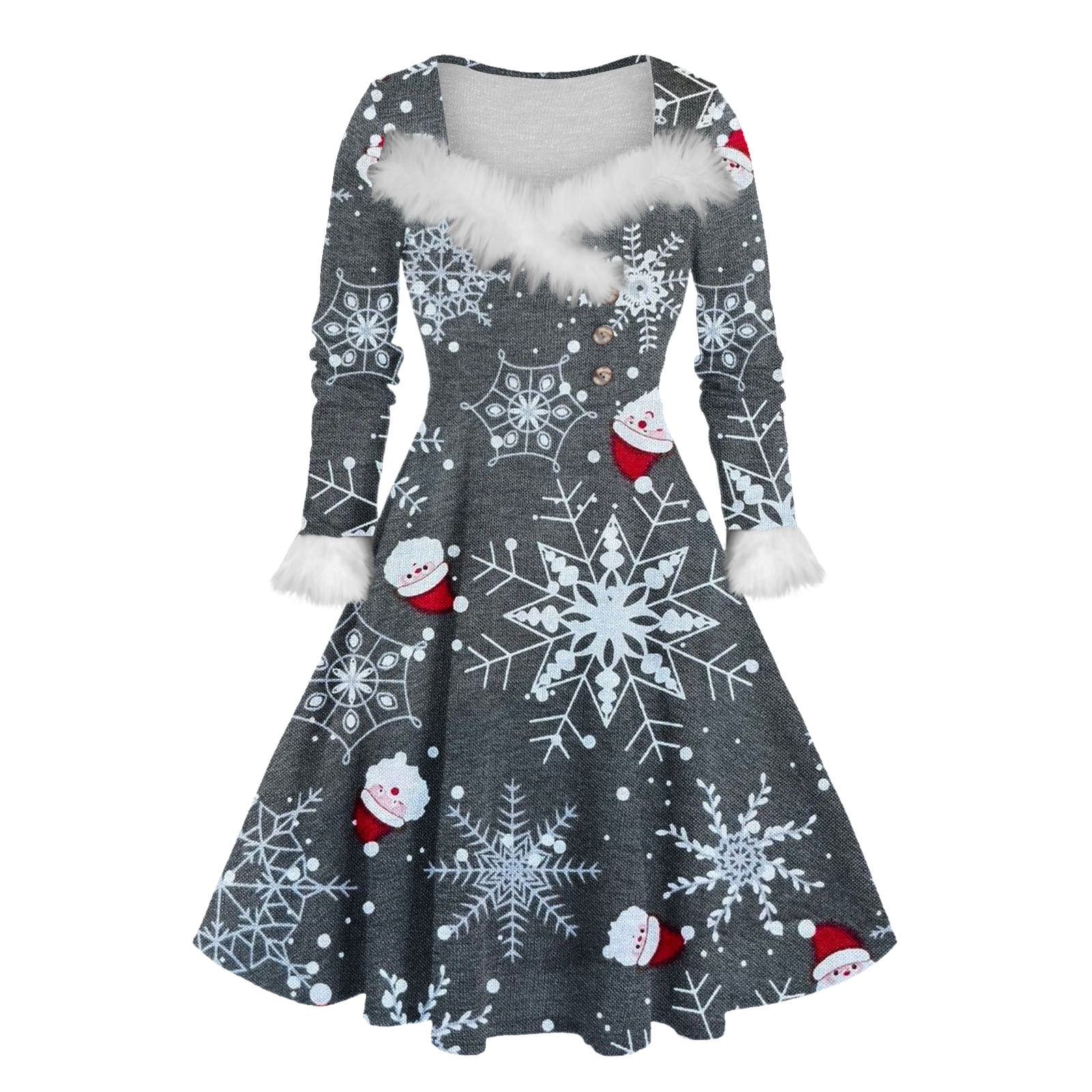 Plus Size Women Christmas Dress Polka Dot Santa Printed Short Sleeve Dress  Fashion Housewife Xmas Party Dresses(XL-5XL)