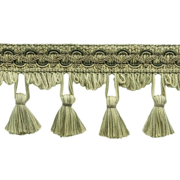 24 Yard Package - 2.5 Inch Loden Green, Harvest Gold, Dark Sand Tassel Fringe Trim / Basic Trim Collection / Style# TFEMP3 (21937) / Color: Dark Moss - W126 (72 Ft / 21.9 Meters)