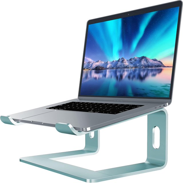 GFDYREE Laptop Stand, Aluminum Computer Riser, Ergonomic Laptops Elevator for Desk, Metal Holder Compatible with 10 to 15.6 Inches Notebook Computer, Aquamarine