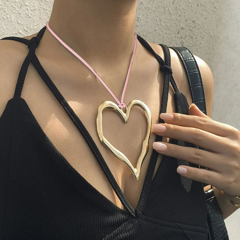 AOOOWER Exaggerated Big Heart Choker Neck Tie Chain Big AOOOWER Exaggerated Big Heart Choker Neck Tie Chain Big