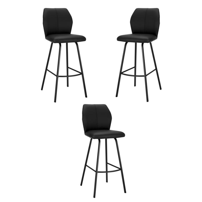 Home Square 26" Black Faux Leather Counter Stool in Black Metal Set