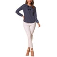 thumbnail image 2 of Blusa de manga larga con cuello rizado INSPIRE CHIC para mujeres, Día de San Valentín, talla XL, azul oscuro con puntos, 2 of 6