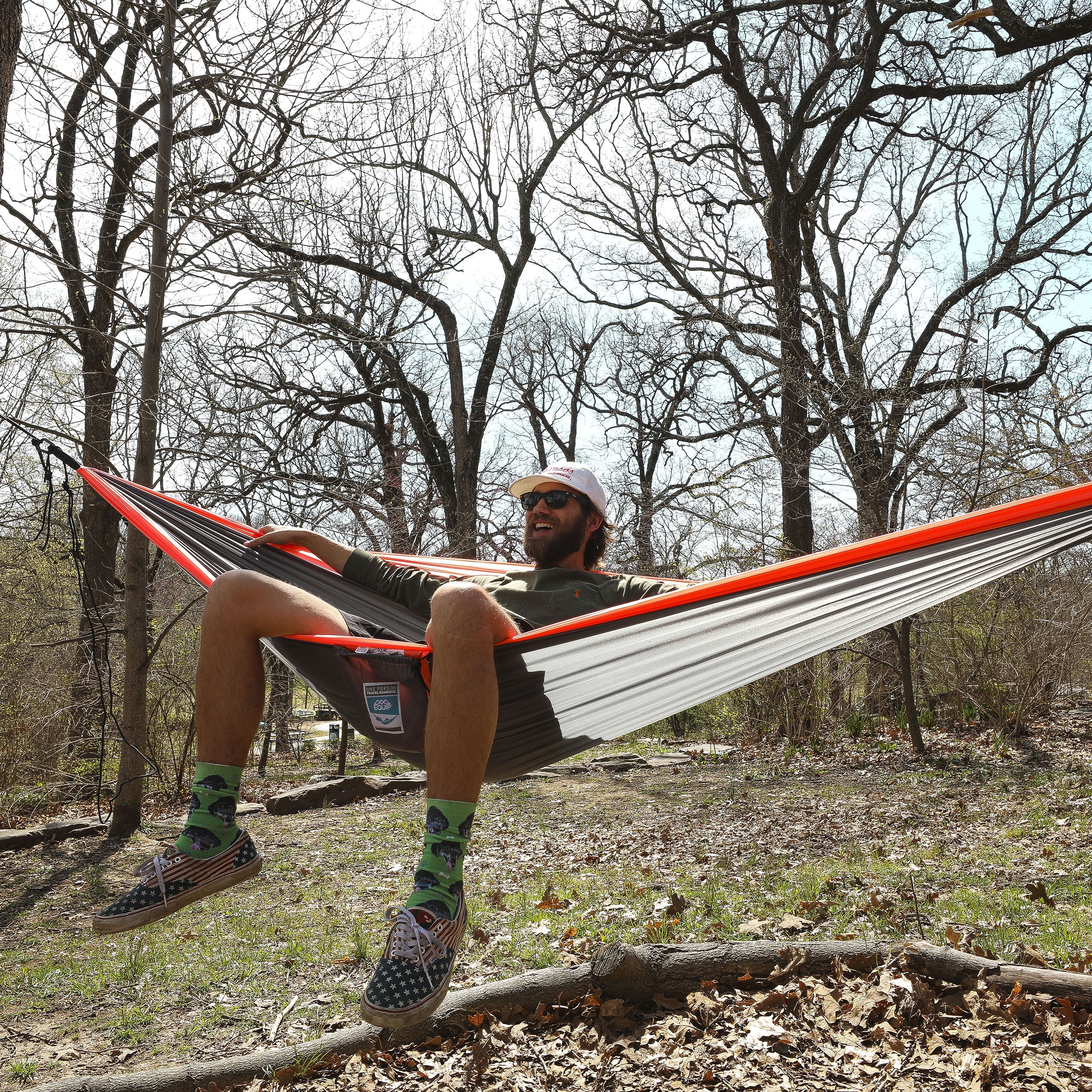 Equip Lightweight Nylon Camping Travel Hammock, 1 Person Neon Coral and Gray, Hammock Open Size 116" L x 59" W