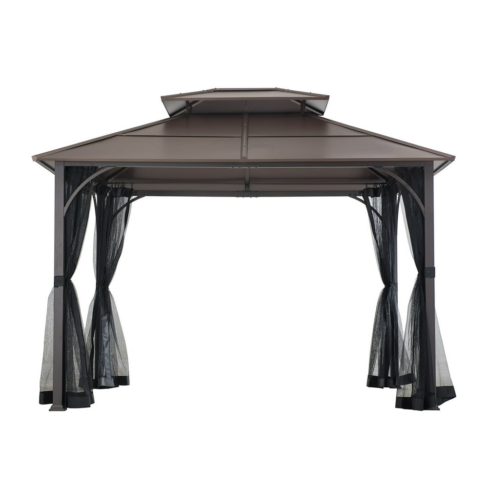 Sunjoy Brick 10 ft. x 12 ft. Black and Brown Steel Gazebo with 2tier