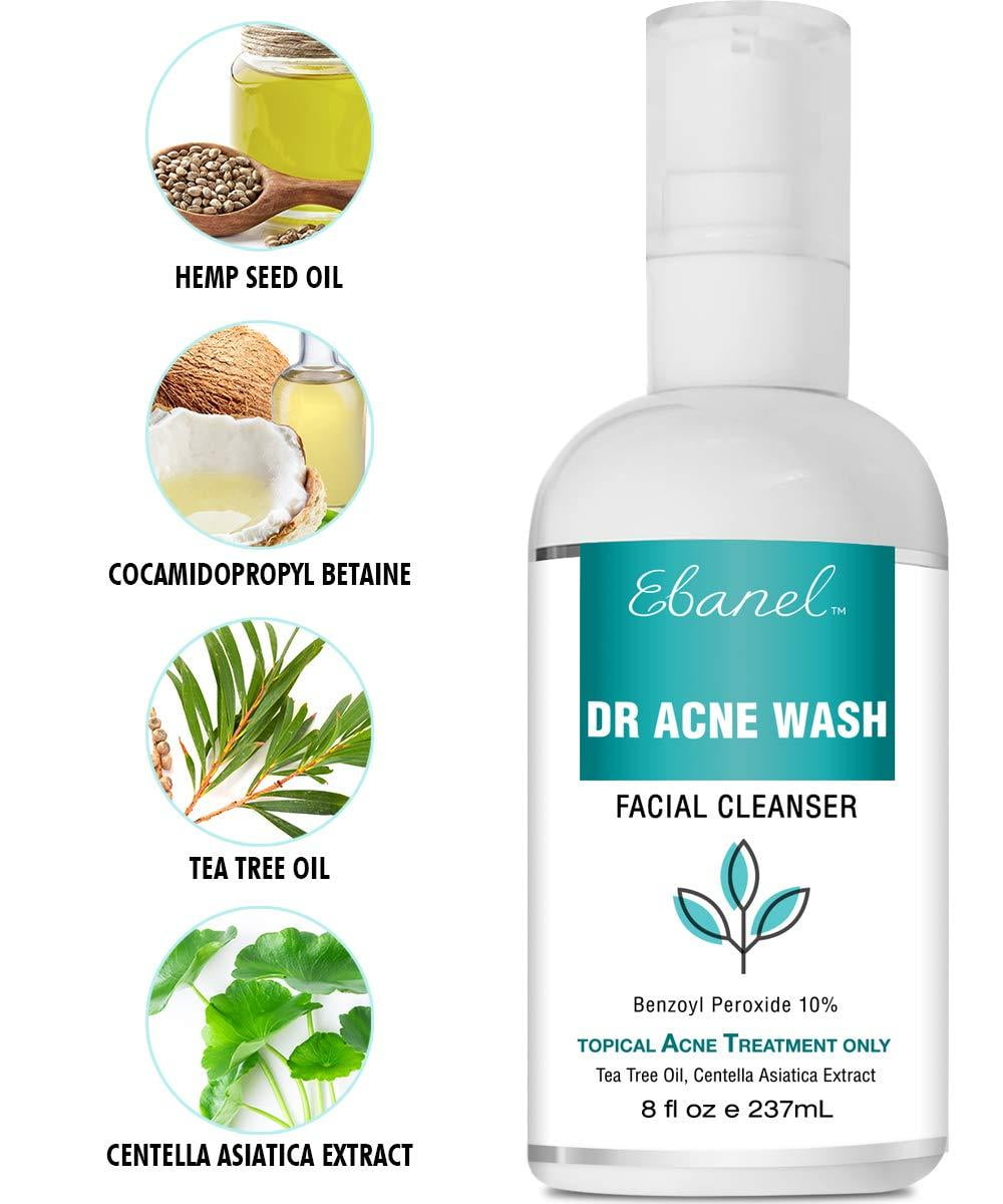 Benzoyl Peroxide 10 Acne Wash for Face and Body, 8 oz Maximum Strength