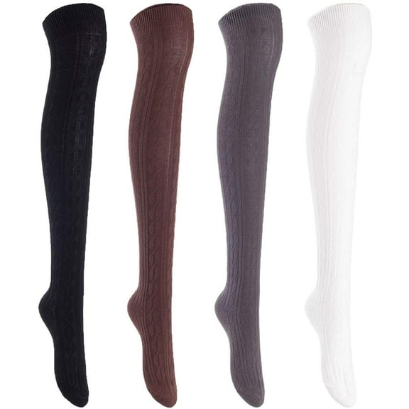 Lian LifeStyle Women's 4 Pairs Adorable, Fashionable, and Ultra-Soft Thigh High Natural Cotton Socks LW1024 Size 6-9 Assorted