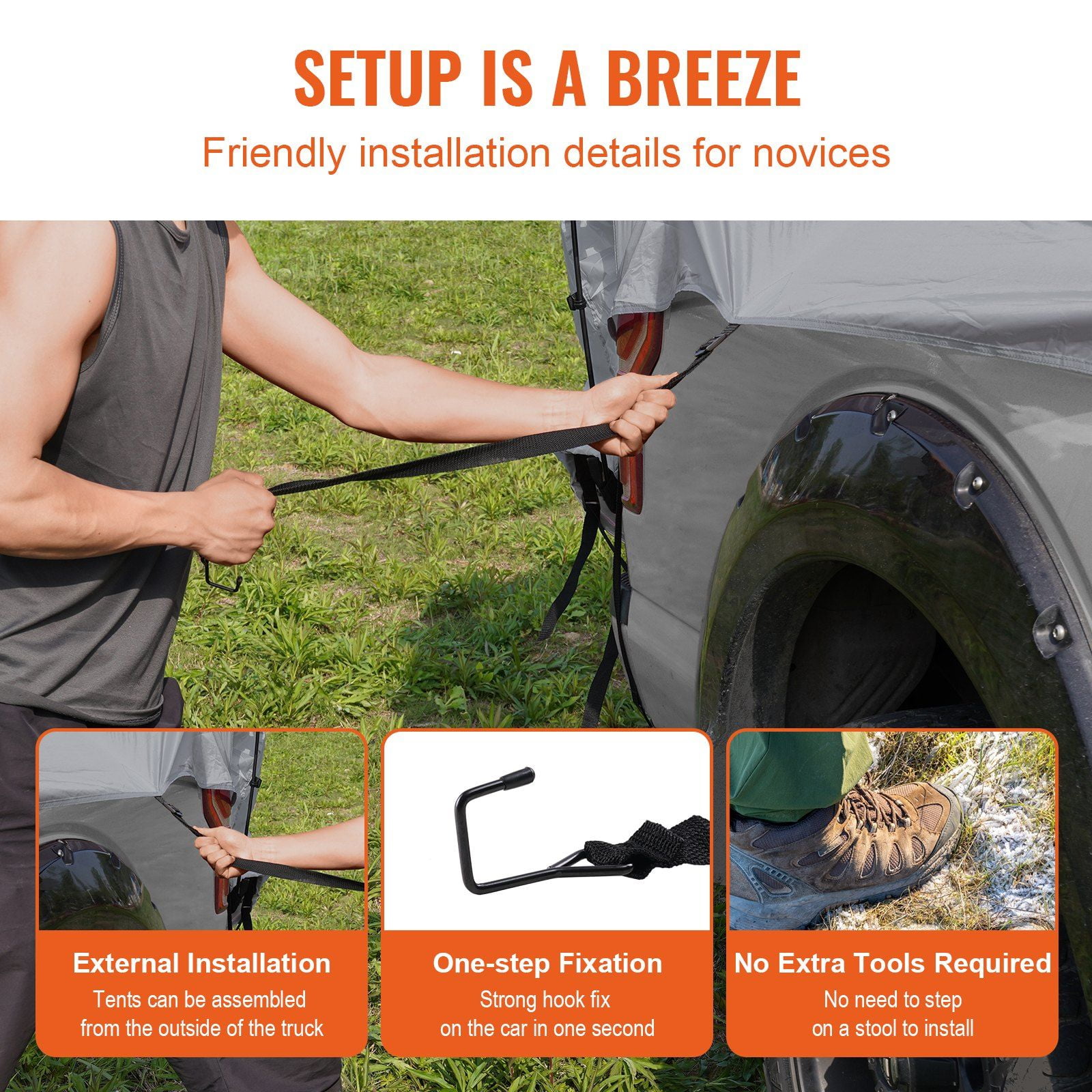 Double Layer Truck Tent for Camping, 6.4'-6.7' Pickup Bed, Waterproof PU2000mm with Rain Cover, Portable & Durable, 2-3 Person