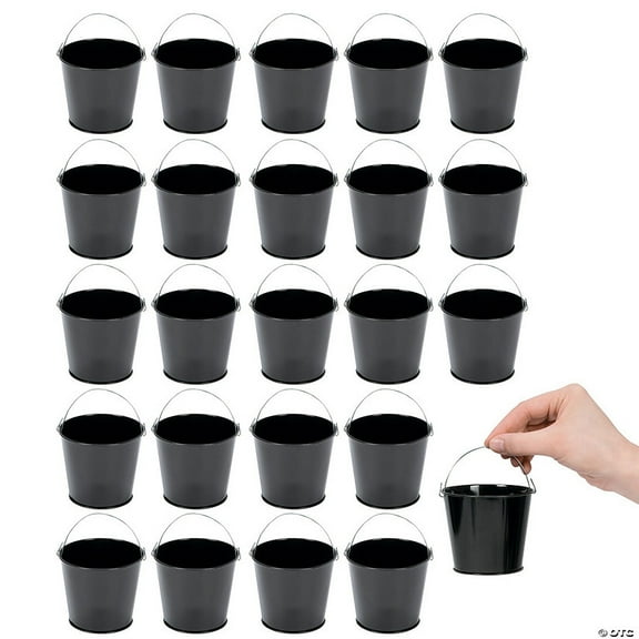 Bulk 48 Pieces Mini Black Metal Pails
