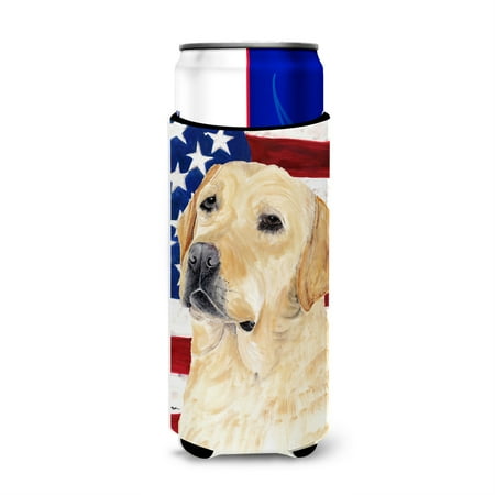 

USA American Flag with Labrador Ultra Beverage Insulators for slim cans SC9018MUK