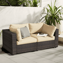 Gaildon 2 Pieces Patio Furniture Set, All Weather Outdoor Sectional PE Rattan, Patio Conversation Sets with Cushions and Glass Coffee Table for Garden Lawn Balcony Porch Deck, Red