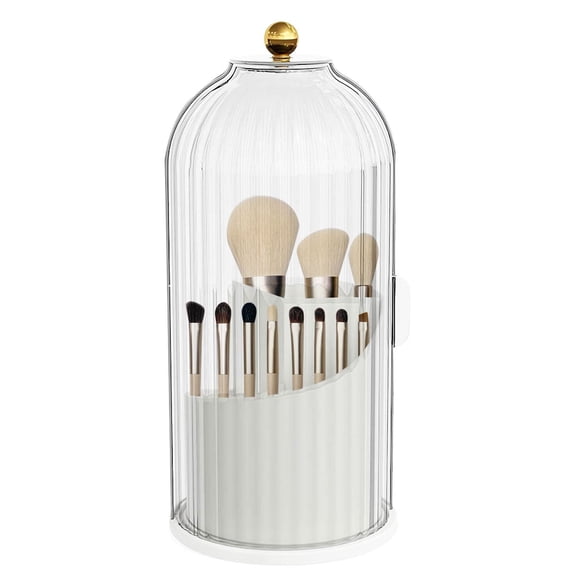 Makeup Brush Holder with Lid, 360 Rotating Transparent Cosmetic Tools Organizer for Vanity, Waterproof and Dustproof Makeup Brushes Storage