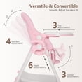 thumbnail image 2 of LINLUX Foldable Baby High Chair, Adjustable Feeding Chair for Toddler w/Removable Double Tray, Pink, 2 of 7