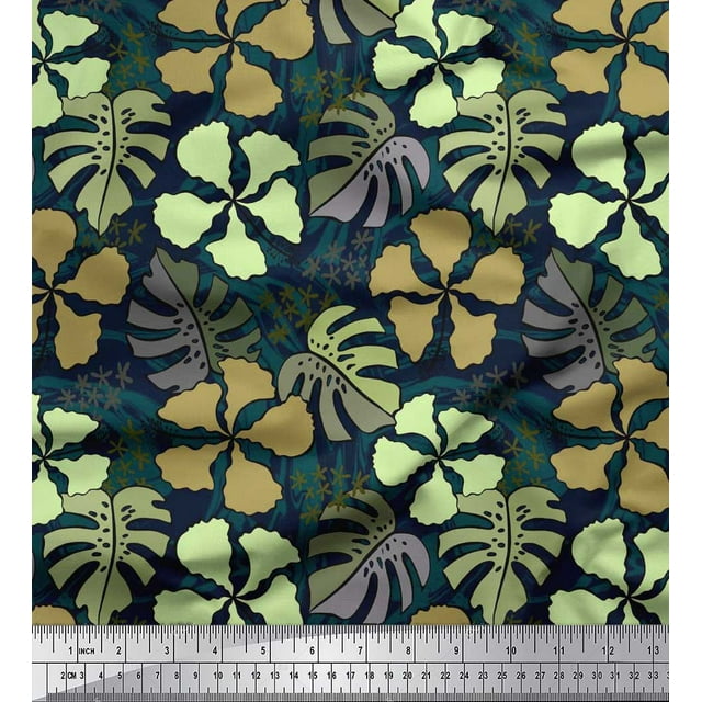 Soimoi Poly Georgette Fabric Floral & Monstera Leaves Print Fabric by Yard 42 Inch Wide