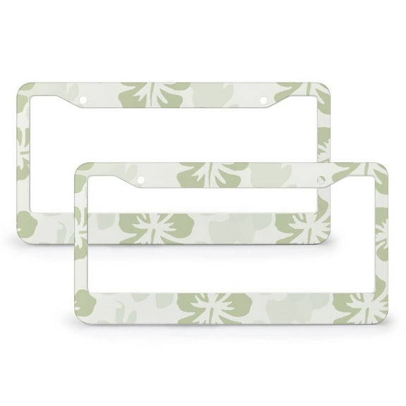 Green Hibiscus License Plate Frame 2 Pcs Set Tropical Green Plant Funny License Plates Fits All Car 2 Holes Aluminum Metal License Plate Frames