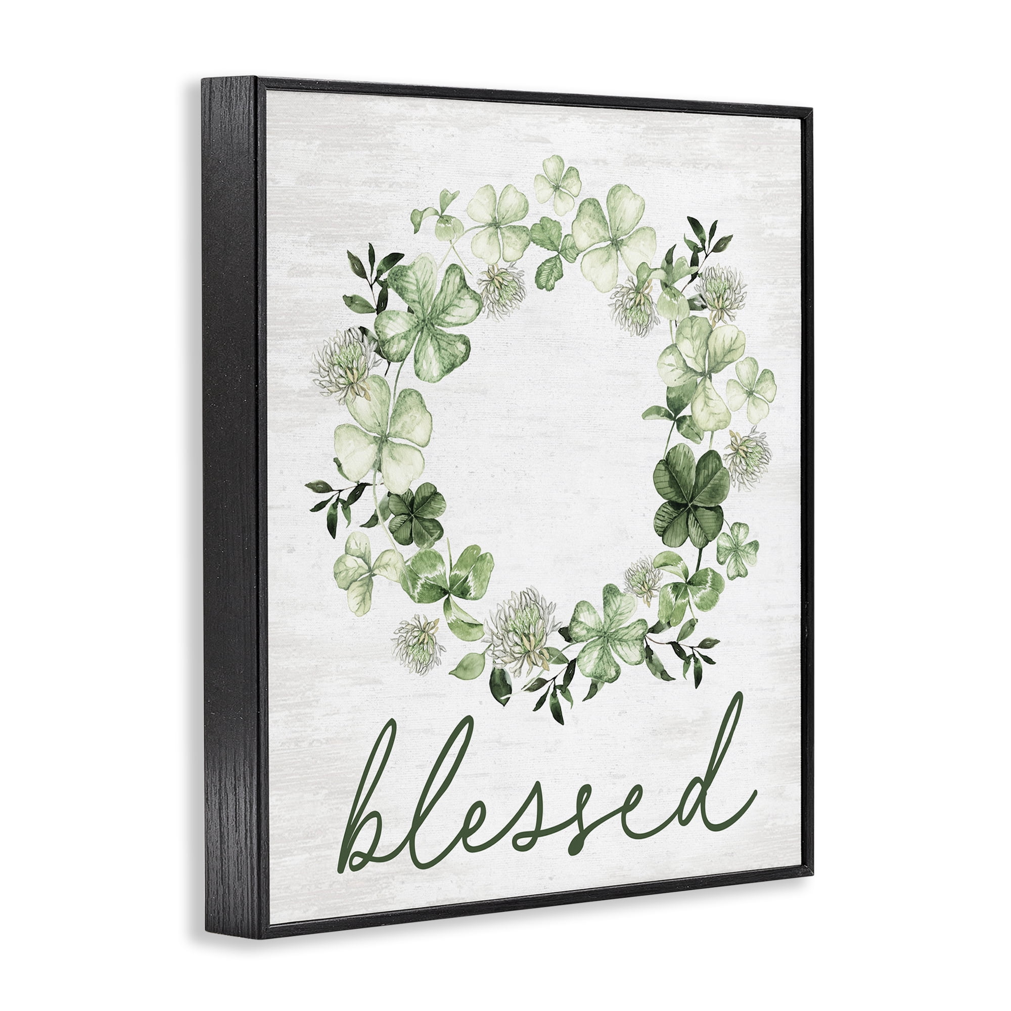 Stupell Industries Blessed Clover Wreath Botanical & Floral Painting Black Framed Art Print Wall Art, 11 x 14