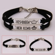 Openuye 2Pcs Matching Set His Queen Her King Alloy Couple Bracelet Jewelry Gift