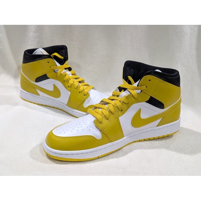 N I-K-E A i r-Jor-dan 1 Mid White/Vivid Sulfur/B Men's Sneakers-Sz 10.5 NWB BQ6472-170