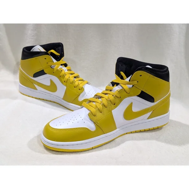 N I-K-E A i r-Jor-dan 1 Mid White/Vivid Sulfur/B Men's Sneakers-Sz 10.5 NWB BQ6472-170