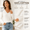 thumbnail image 4 of QUALFORT Women's 100% Cotton V-Neck Cable Knit Sweater, Lightweight Long Sleeve Pullover Sweater for Women, Off-White L, 4 of 6
