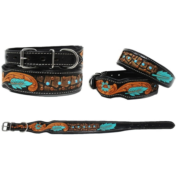 Medium 17''- 21'' Soft Genuine Leather Beaded Padded Dog Puppy Collar 60158