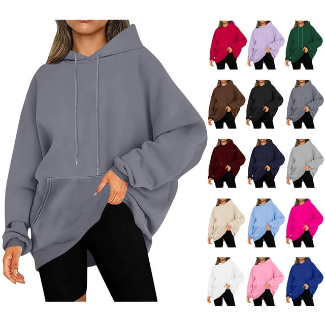 Chandail en Molleton pour Femmes Chandails en Molleton à Capuche Unis Décontractés Manches Longues Chandail Tops Ndbuld Décontracté Noël Uni Col Rond Manches Longues Chandail Blouse Chandail en Molleton Gris Foncé 5TG