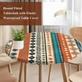thumbnail image 5 of Bohemian Patterns Round Fitted Table Cover Orange Seamless Stitching Waterproof Table Cloth with Elastic Edge Wipeable Tablecloth for Picnic Camping Party Fits 55"-60" Diameter, 5 of 8