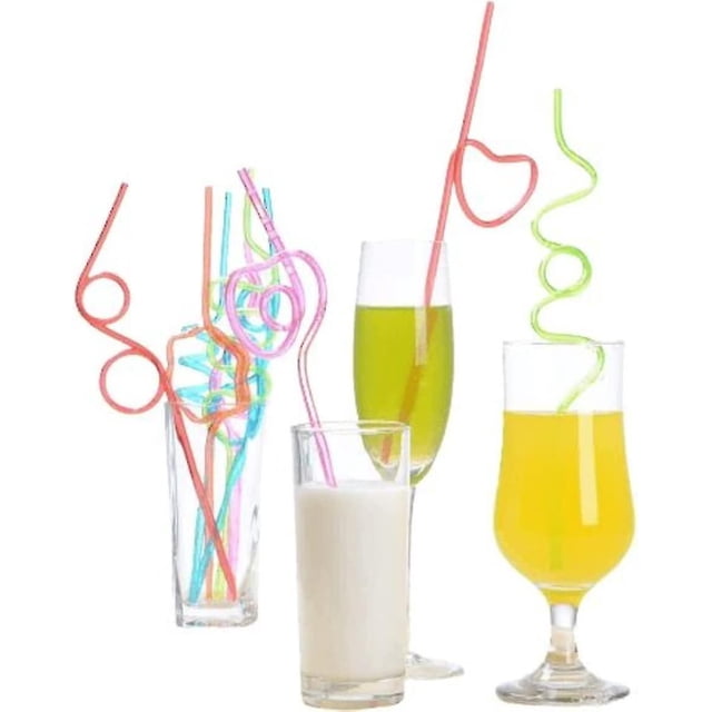 10 Pieces Random Reusable Pet Plastic Silly Straws Drinking Straws Curly Colourful Creative Multi-shaped Novelty Party