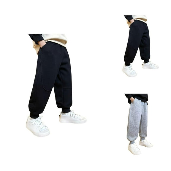 Solid Color Sweatpants Boys Pants Drawstring Elastic Sweatpants Active Joggers Warm Sweatpants For Kids Boys Pants
