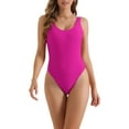 thumbnail image 1 of INSPIRAR CHIC Traje de baño de una pieza con escote redondo y tirantes anchos, espalda baja y efecto adelgazante, color rojo rosa, talla X-Large, 1 of 5