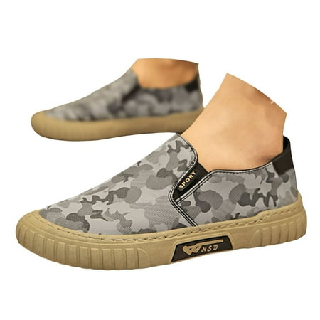 Mepaouo Mens Slip on Sneakers Loafers Shoes Camo Canvas Soft Walking Causal Dress Shoes(Grey 7.5)