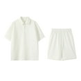 thumbnail image 2 of CHUMUD 2 Piece Sets for Men Half Button Collared Short Sleeve Shirts and Drawstring Shorts with Pockets Workout Clothes Athletic Set Running Gym Summer Trendy Casual Outfits (Avail for Big and Tall), 2 of 7