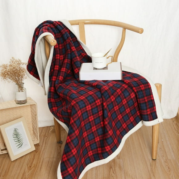 Boovnll Lamb Wool Blanket Checked Printed Nap Blanket Winter Office Nap Conditioning Quilt