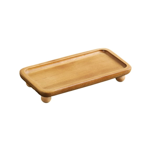 Wooden Storage Tray With High Footed Base For Entryway Vanity Farmhouse Decoration