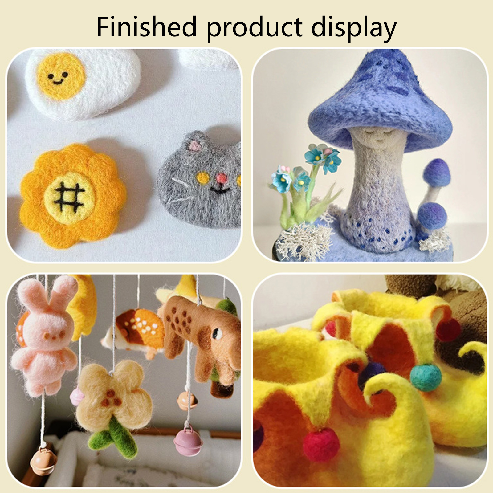 24 Color Needle Felting Set with Felting Needle Instruction Wool Roving Finger Cots Handle for Beginner Adult